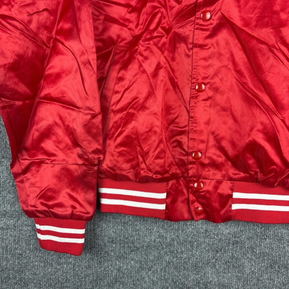Vintage 3M Varsity Jacket Red Nylon Medium 80s 90s Striped Bomber Red